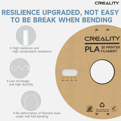 Creality Official PLA 3D Printer Filament 1.75mm, smooth printing, less tangling, with cardboard spool, dimensional accuracy +/- 0.03mm, 1kg/spool, suitable for most FDM 3D printers, white.