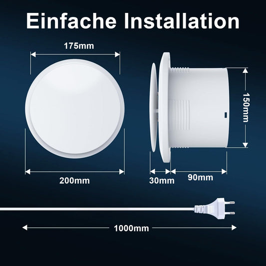 SBONNI Bathroom Fan 150mm - Quiet exhaust fan for bathroom - 310m³/h ventilation fan, exhaust fan with delay for bathroom, toilet, kitchen, greenhouse, and garage (1m EU power cord)