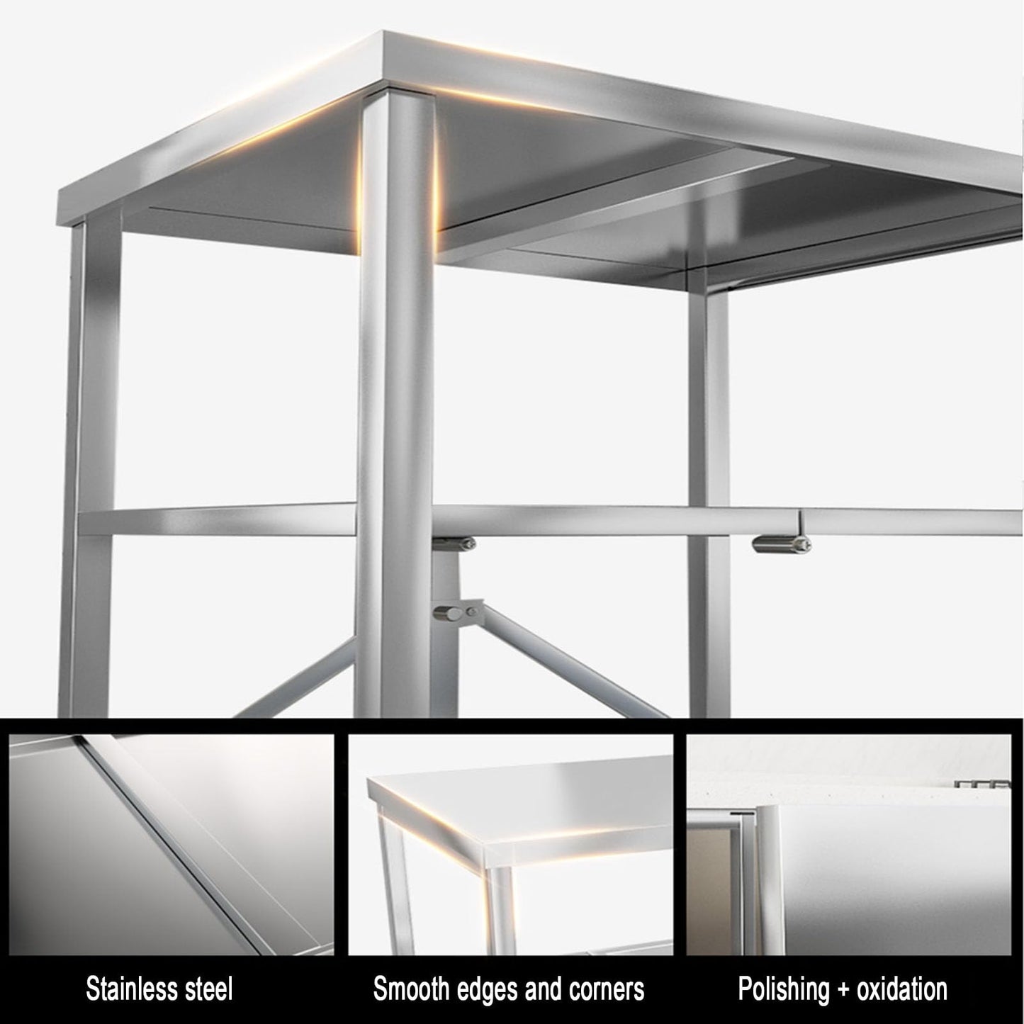 Stainless steel serving cart, 3 shelves foldable transport cart storage shelf trolley with wheels, utility cart for restaurant hotel school household cart (Size: 60X45X80CM)