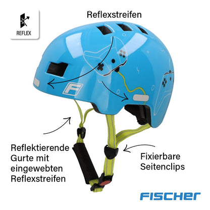 FISCHER BMX bike helmet, dirt bike helmet Plus game, XS/S, 48-54cm, blue, with integrated LED rear light.