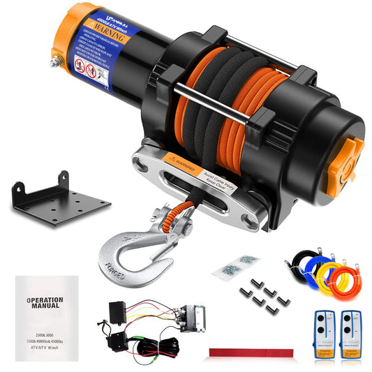 Anbull 12V Electric Winch, 4500 LBS/2045 Kg Motor Winch Rope Hoist, Synthetic Rope, Waterproof to IP67, Nylon Rope, with Mounting Bracket and Remote Control *2, Compatible with ATV UTV