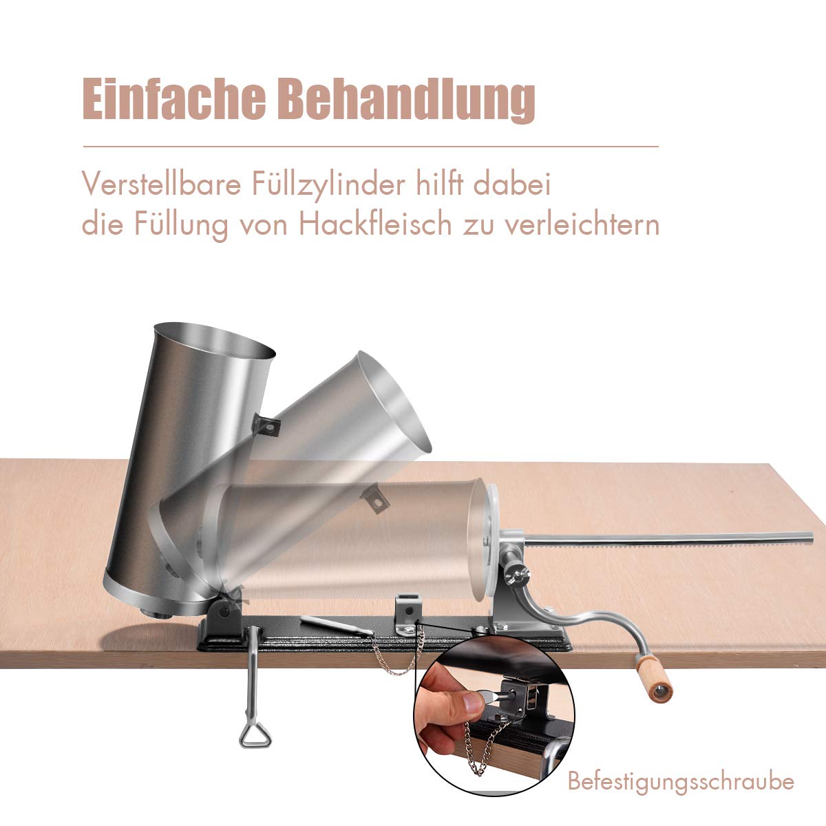 COSTWAY 2.5kg/3kg/4kg Manual Sausage Stuffer, Stainless Steel Sausage Maker, Includes 4 Filling Tubes, Sausage Press with Table Clamp, Silver Sausage Injector (3KG)