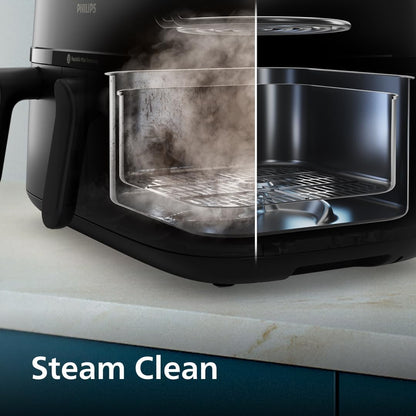 Philips Steam Airfryer 5000 Series Dual Basket - Airfryer & Steamer in one device, 9L, RapidAir Plus Technology, 19 cooking functions, 90% less fat, 2 baskets, steam cleaning (NA550/00)