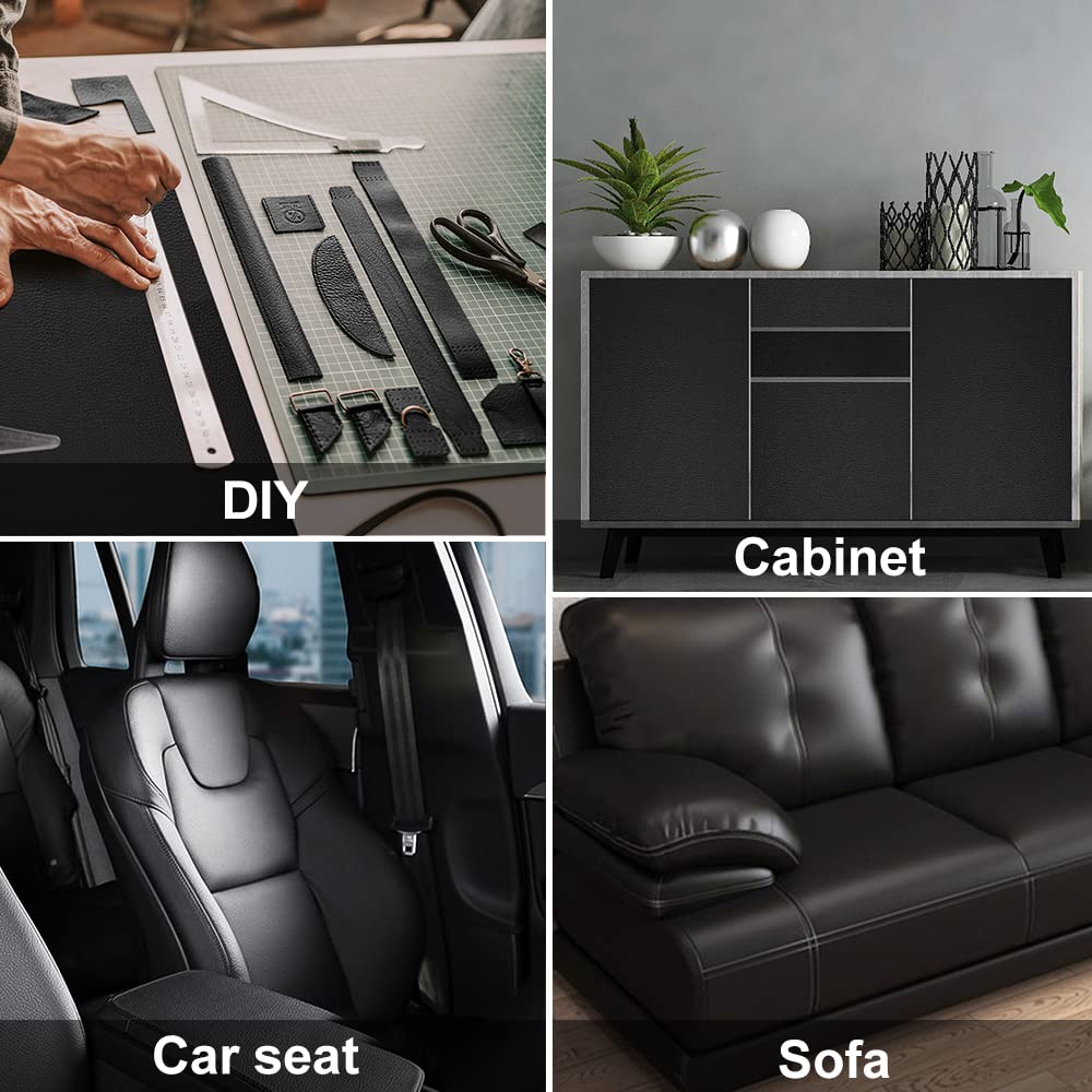 GELAISI Artificial Leather Self Adhesive 60*200cm Black Leather Patch Kit Self-Adhesive Leather Patches, Leather-Look Film Decorative Film Furniture Film Wallpaper Leather Repair Upholstery for Cabinet Leather Bag Car Seat Sofa