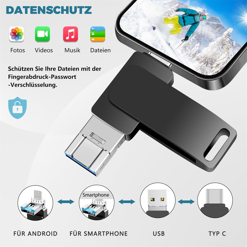 Mofboz USB Stick 512GB 4 IN 1 Waterproof USB Flash Drive USB 3.0 Memory Stick External Storage USB C Stick for Mobile Phone Computer Laptop PC Android External Storage