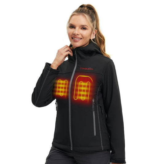 CONQUECO Heated Jacket for Women, Electric Heated Coat Waterproof Windproof with Battery for Outdoor Work and Daily Wear.