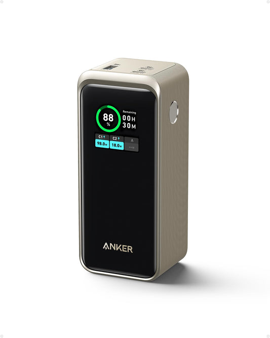 Anchor Prime Powerbank, 20,000mAh external battery with 200W power, digital display, 2x USB-C and 1x USB-A port, compatible with iPhone 14/13 series, Samsung, MacBook, Dell, and more (Golden)