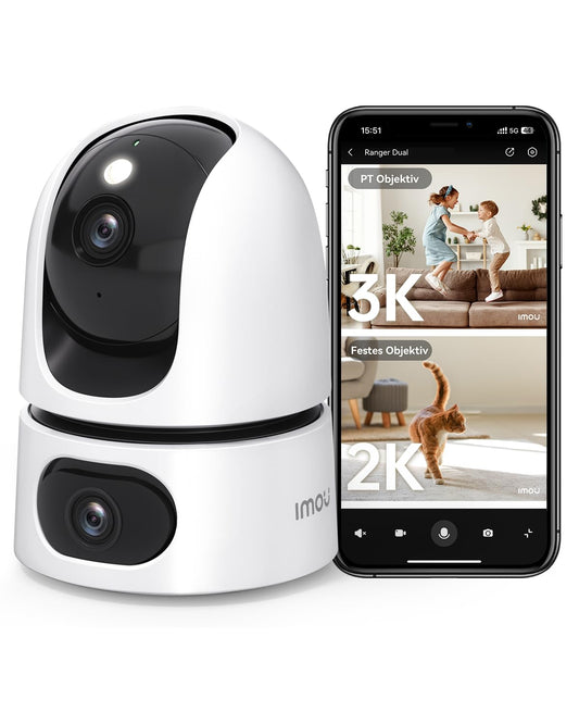 Imou 3K+2K UHD Dual Cameras Indoor Surveillance Camera with Person/Pet Detection, 360° PTZ, WiFi, Color Night Vision, Auto-Tracking, 2-Way Audio, Siren, Privacy Mode.