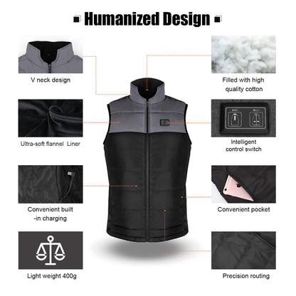 Heated Vest Women/Men, Lightweight Outdoor Heated Vest, Temperature Control Two Heating Zones Heated Jacket Heating Jacket with Heated Collar (Battery Not Included/Output 5V/2A or higher)