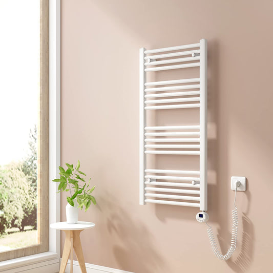 Heilmetz electric bathroom heater 100x50cm towel warmer with digital thermostat and timer function Straight towel dryer White 500W