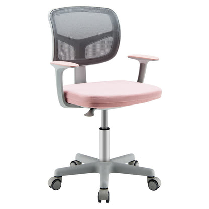 COSTWAY 360° Rotatable Kids Desk Chair, 80-91.5 cm Height Adjustable Youth Chair with Backrest & Armrests, Computer Chair with 5 Wheels for Children aged 3-10 years old (Pink)