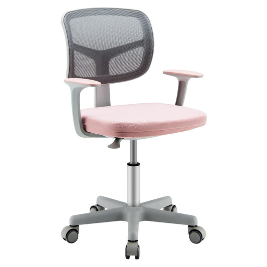 COSTWAY 360° Rotatable Kids Desk Chair, 80-91.5 cm Height Adjustable Youth Chair with Backrest & Armrests, Computer Chair with 5 Wheels for Children aged 3-10 years old (Pink)