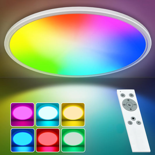 Pleasure 42cm LED ceiling light dimmable with remote control, 32W 4000K/RGB ceiling lamp color changing LED panel with night light, ultra-thin round LED lamp for children's room bedroom kitchen living room balcony.