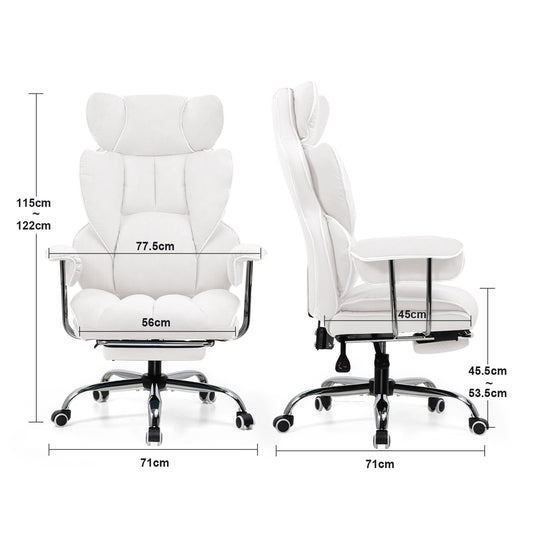 GTPLAYER Gaming Chair, Ergonomic Office Chair with Footrest, Fabric Surface, Spring Seat Cushion, Upholstered Gaming Chair, Gaming Armchair with 150kg Capacity, White.