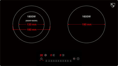 K&H glass ceramic cooktop HC-N-3402 [2 zones] - hob with 2 cooking zones - 2 plate hob - 2 independent cooking zones - double cooking plate - installable & freestanding - 60cm - 3400 watts - 9 power levels