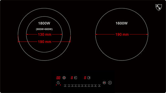 K&H glass ceramic cooktop HC-N-3402 [2 zones] - hob with 2 cooking zones - 2 plate hob - 2 independent cooking zones - double cooking plate - installable & freestanding - 60cm - 3400 watts - 9 power levels