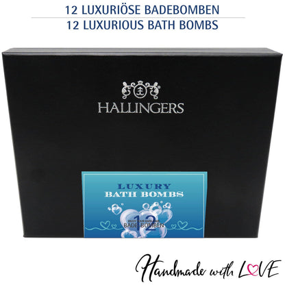 Hallingers Luxury Bath Bombs - Blue - Set of 12 bath bombs - Gift ideas for Christmas & Advent calendar gifts | Congratulations on your new home