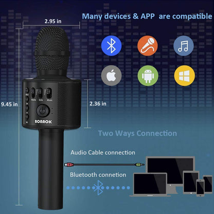 BONAOK Bluetooth Karaoke Microphone for Adults, Portable 3 in 1 Karaoke Mic, Handheld Home Birthday Gift Karaoke Microphone for iPhone, for Android, for PC, for Smartphone (Black)