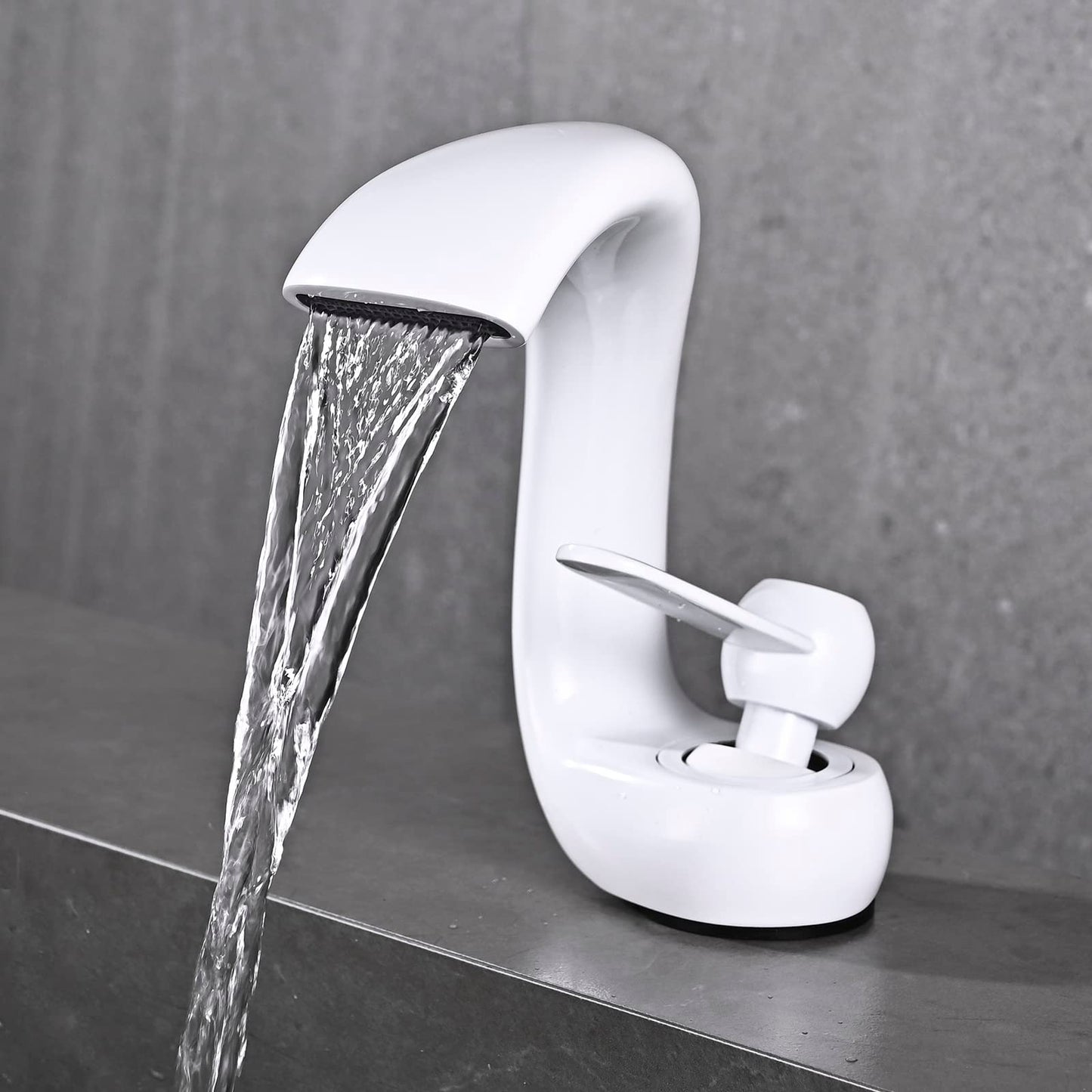 YAGJIA waterfall faucet bathroom white, modern waterfall bathroom sink faucet, brass basin faucet, bathroom faucet single handle mixer tap cold and hot water for bathroom.