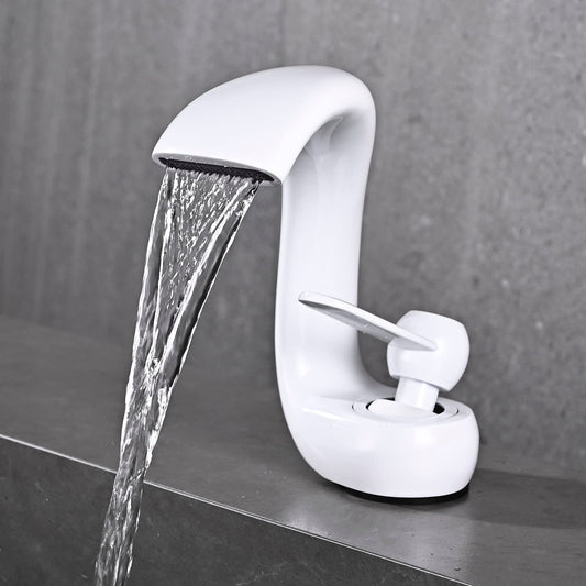 YAGJIA waterfall faucet bathroom white, modern waterfall bathroom sink faucet, brass basin faucet, bathroom faucet single handle mixer tap cold and hot water for bathroom.