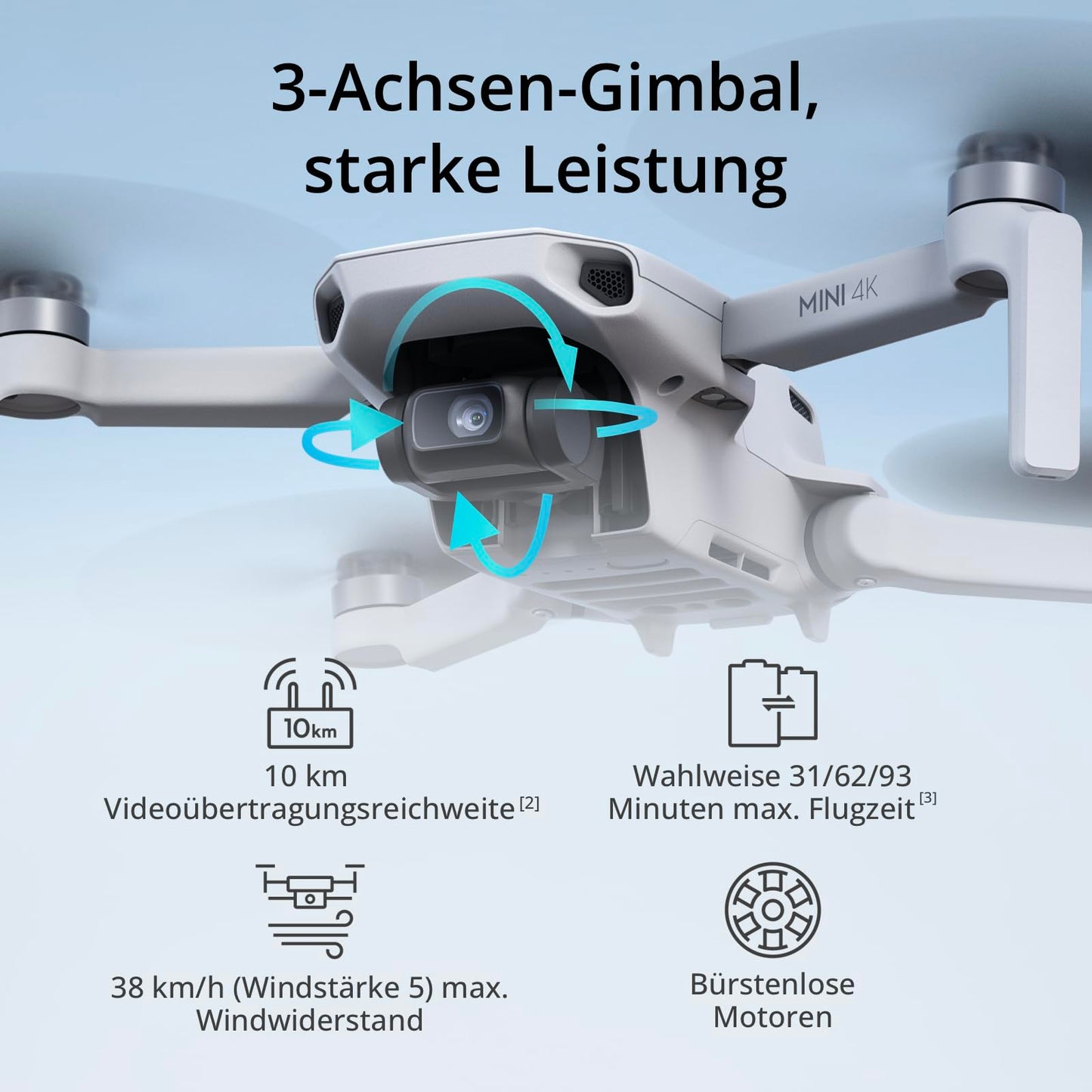 DJI Mini 4K drone with 4K UHD camera for adults, 3-axis gimbal stabilization, C0, QuickShots, 10 km video transmission, automatic return, wind-resistant, 1 battery (31 min flight time), under 249g.