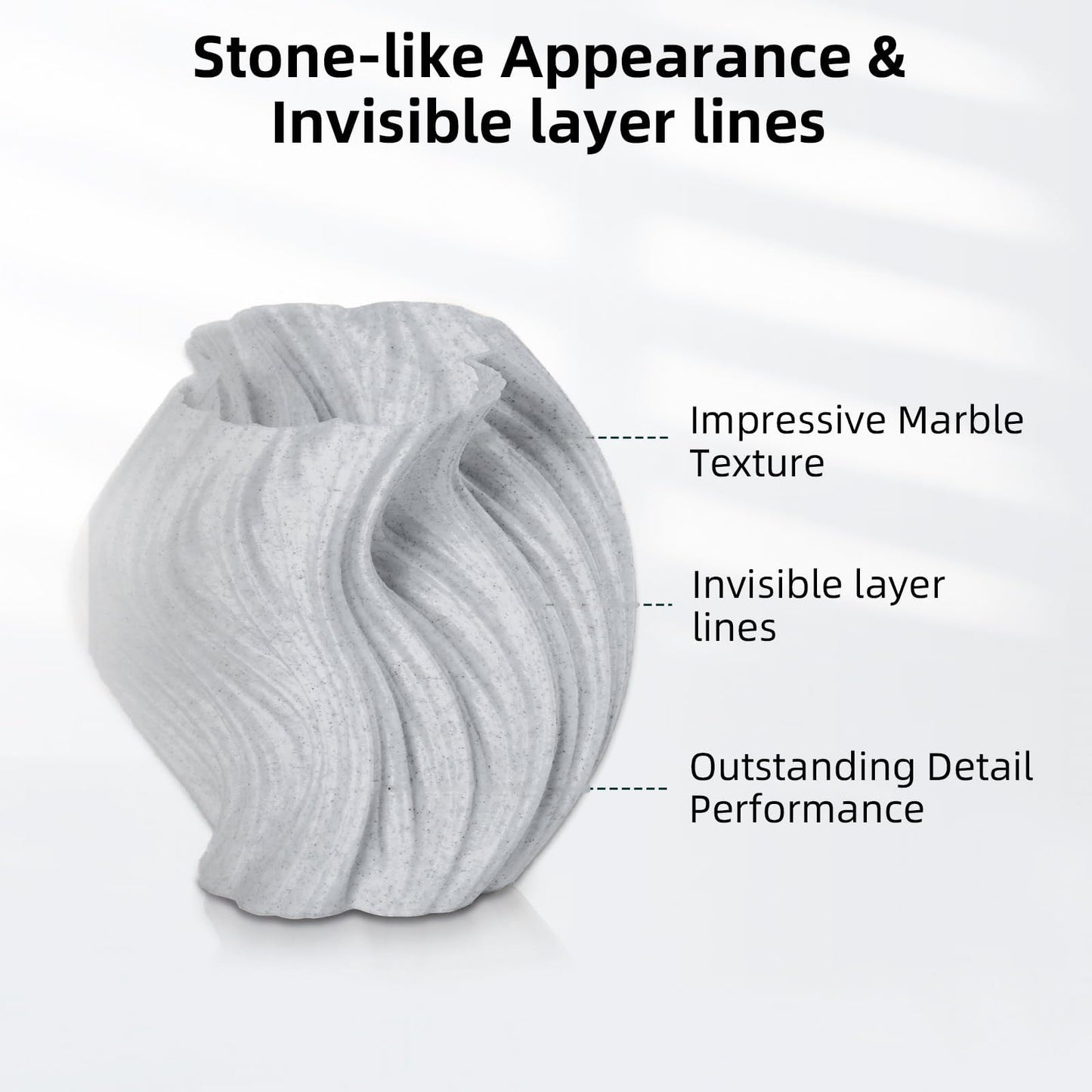 TEQStone PLA Filament 1.75mm Marble Grey, stone-like surface, precision +/- 0.03mm 3D printer filament Marble PLA 1kg spool vacuum packed