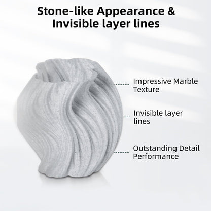 TEQStone PLA Filament 1.75mm Marble Grey, stone-like surface, precision +/- 0.03mm 3D printer filament Marble PLA 1kg spool vacuum packed