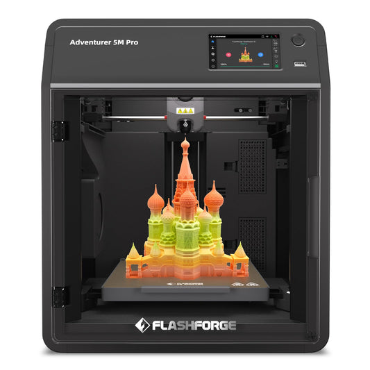 Flashforge Adventurer 5M Pro 600mm/s 3D printer with auto-calibration - Quick-change nozzle + PEI plate - 220x220x220mm build volume for model making/prototyping.