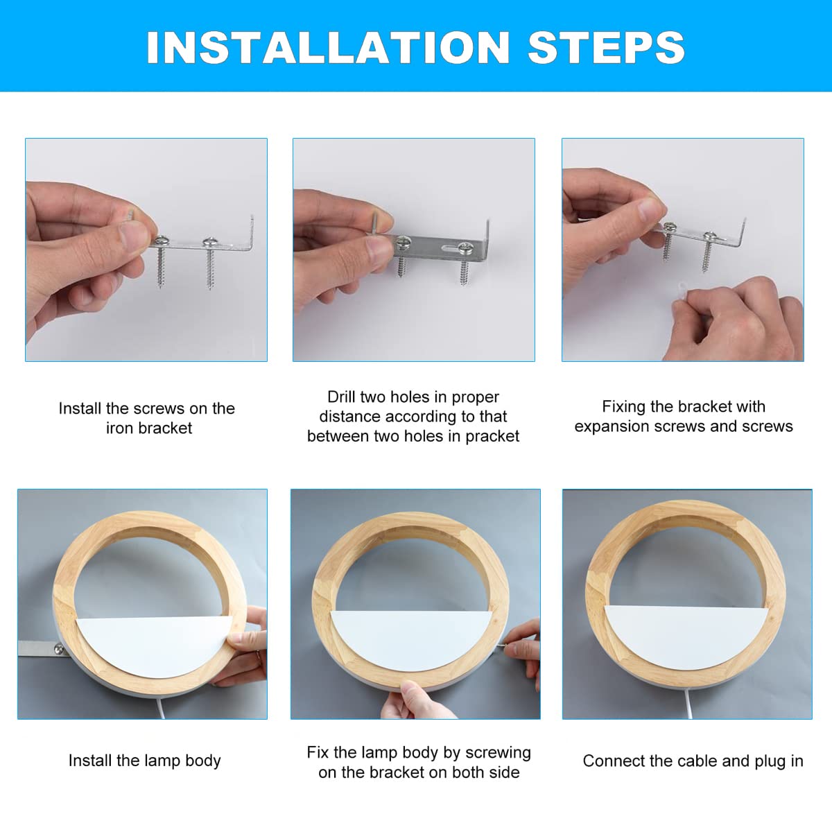 QJUZO Kids Room Wall Light Wood with Plug and Switch, 15W LED Round Indoor Wooden Wall Lamp for Bedroom Night Light Children Bed Lamp, Warm White/Cool White/Neutral White