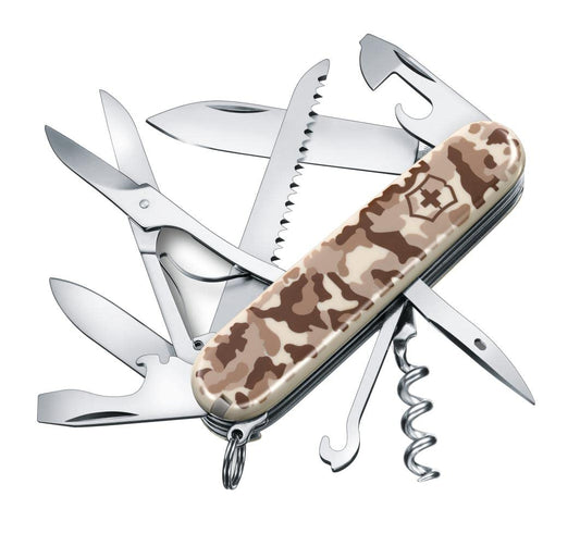Victorinox Swiss Army Knife Huntsman, multitool with 15 functions, blade, corkscrew, can opener, foldable box, Desert Camouflage.