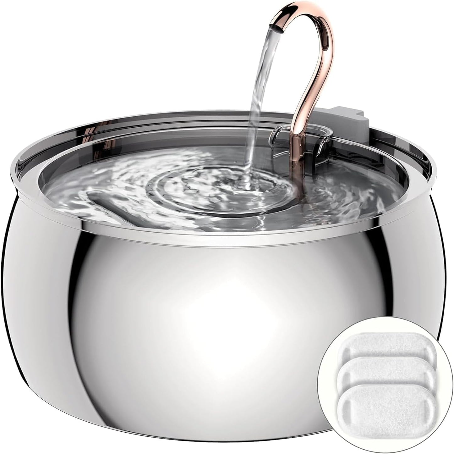 TOMXCUTE Cat Fountain 4L, stainless steel cat drinking fountain with swan-neck design, dishwasher safe, ultra-quiet cat water fountain with 3 charcoal filters, for families with multiple pets