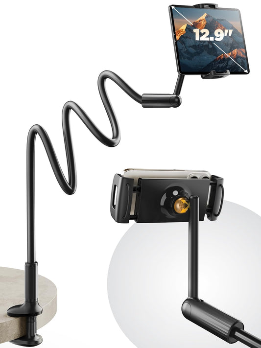 SAIJI 120CM Upgraded Gooseneck Tablet Holder, One-Hand Adjustable iPad Holder for Bed, Kindle Holder for Bedtime Reading, Compatible with iPad iPhone, Fire, All Devices from 4.7-13"