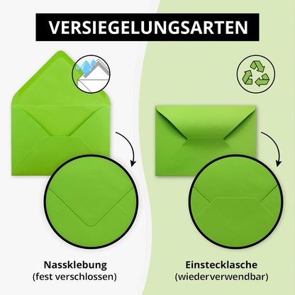 400x B6-17.5 x 12.5 cm envelopes - Light green - Gummed with pointed flap - 120 gsm - For wedding, greeting cards, invitations