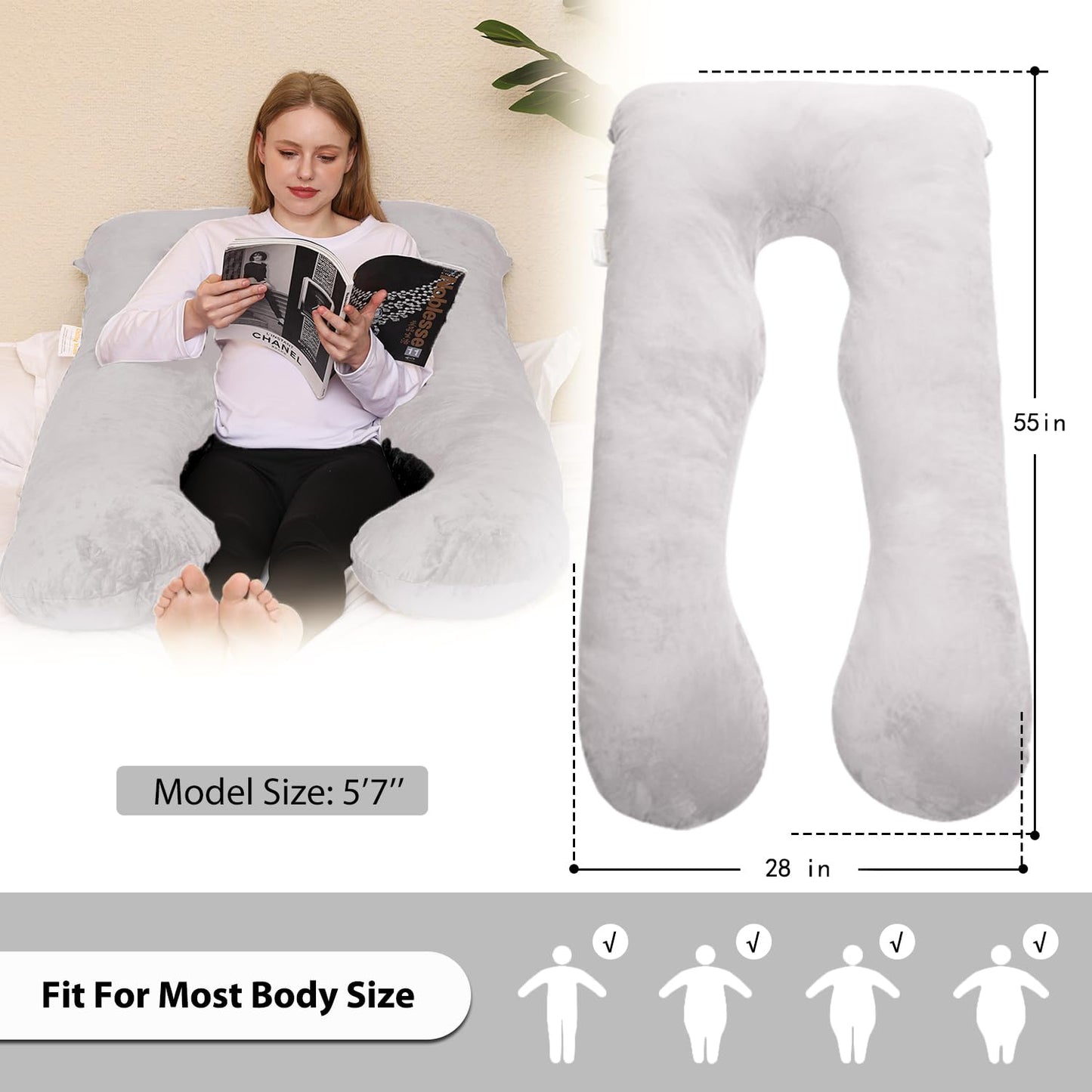 Chill Home Pregnancy Pillow, U Shape Side Sleeper Pillow with Cover U Pillow Nursing Pillow Large Storage Pillow, Pillow for Women and Side Sleepers (Memory Foam)