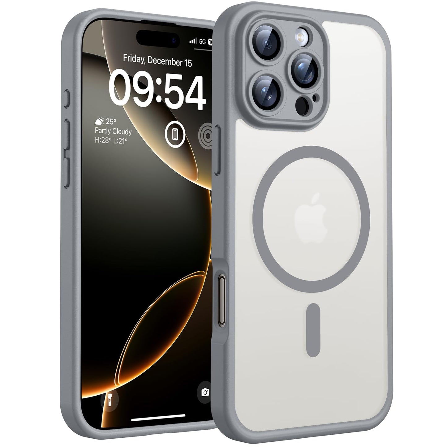 TOCOL for iPhone 16 Pro case for Magsafe, complete camera protection, shockproof scratch-resistant translucent back, magnetic phone case for iPhone 16 Pro, gray.
