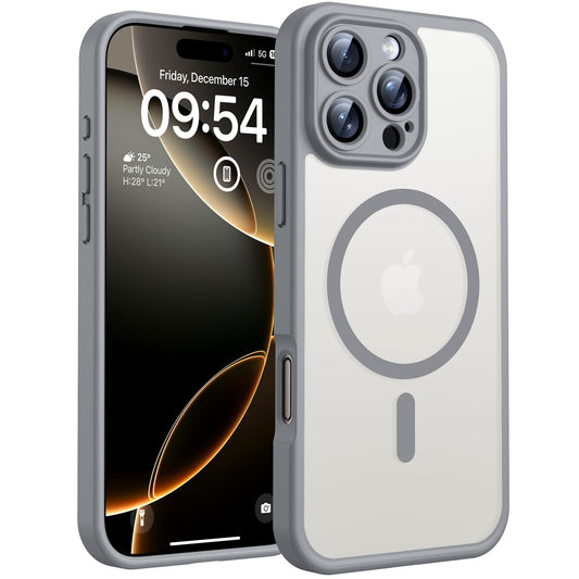 TOCOL for iPhone 16 Pro case for Magsafe, complete camera protection, shockproof scratch-resistant translucent back, magnetic phone case for iPhone 16 Pro, gray.