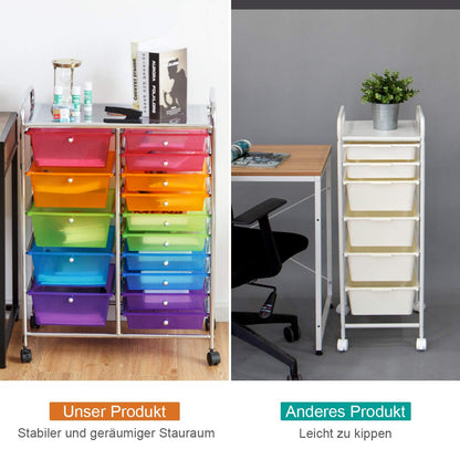 GOPLUS rolling cart with 15 stackable drawers, color options, utility cart household trolley storage cart bathroom cart shelf cart (Colorful)