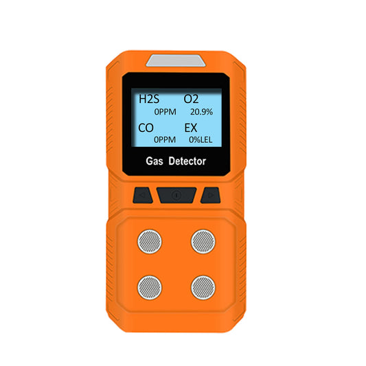 Gikaida Portable 4 Gas Monitor, H2S, O2, CO, EX Handheld Gas Detector, ready for immediate use (Orange)