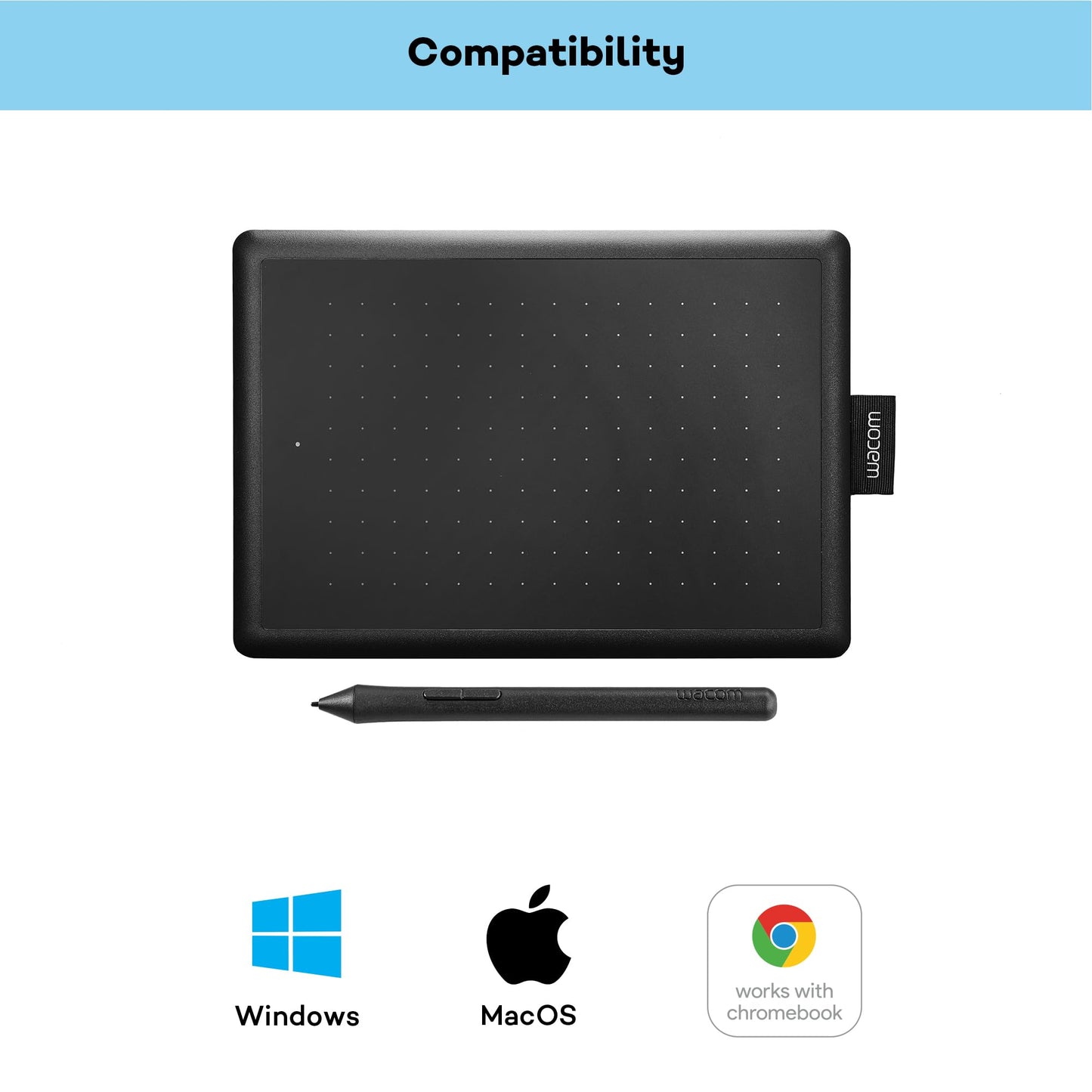 One by Wacom pen tablet with pressure-sensitive pen, compatible with Windows, Mac & Chromebook, Small, black/red.