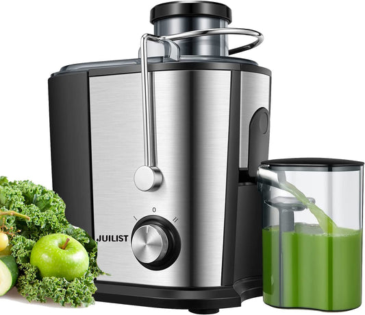 Julist Juicer for Vegetables and Fruits, Up to 800W Juicer with Large Feed Chute (65mm), 2 Speed Settings, Anti-Drip System & Anti-Slip Feet, Easy to use and clean 600W