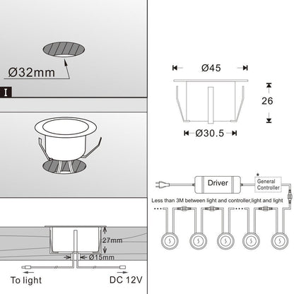 CHNXU Terrace Recessed Lights - 10-Piece Set Stair Step Lights Outdoor 1W Ø45mm Ground Lights IP67 Waterproof Warm White Exterior LED Recessed Light for Garden Pathway Kitchen Balcony Stairs Wood Deck.