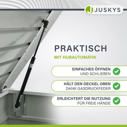 Juskys Metal Storage Box Limani 380 liters - Outdoor Box - waterproof, lockable - white garden box, cushion box for garden.