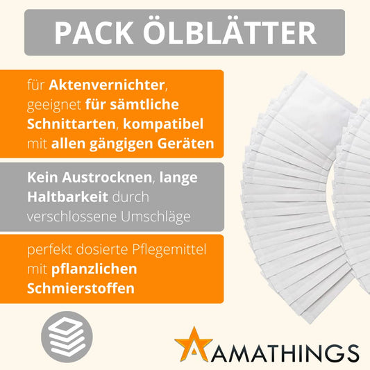 AMATHINGS oil paper for shredder fits DIN A4 slot - lubricant sheets for shredder available in 30-pack - oil sheets for shredder.