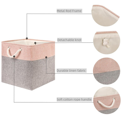 Mangata canvas storage boxes, 30 x 30 x 30 cm, fabric bins for shelves, organizing clothes, kids room, home (gray/pink, 3 pack)