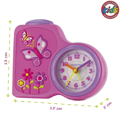 JACQUES FAREL Children's alarm clock girls butterflies flowers pink without ticking, with light and snooze ACB 711 by