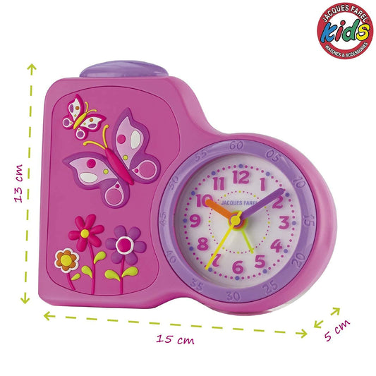 JACQUES FAREL Children's alarm clock girls butterflies flowers pink without ticking, with light and snooze ACB 711 by
