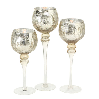 Boltze lantern set Manou 3-piece (gold, decorative glass for candles / Christmas decoration, candle holders heights 30 cm / 40 cm / 35 cm, round shape, straight pattern) 1005603