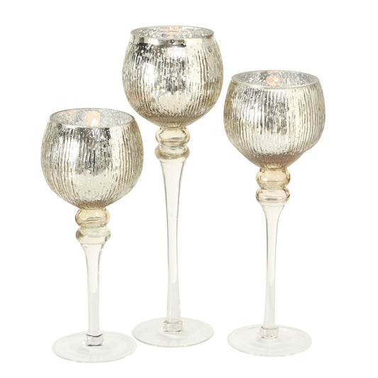 Boltze lantern set Manou 3-piece (gold, decorative glass for candles / Christmas decoration, candle holders heights 30 cm / 40 cm / 35 cm, round shape, straight pattern) 1005603