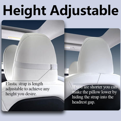 TESBEAUTY Upgraded Auto Headrest Pillow 2 Pack Genuine Nappa Leather Car Neck Pillow Tesla Model Y Model 3 Model X Model S Universal Fit Neck Support Pillow White