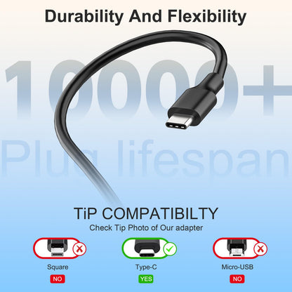 65W USB C power adapter for HP laptops, including Spectre, EliteBook, Elite X2, Chromebook, 360, Probook, and Pavilion. Universal charger with fast charging capabilities.